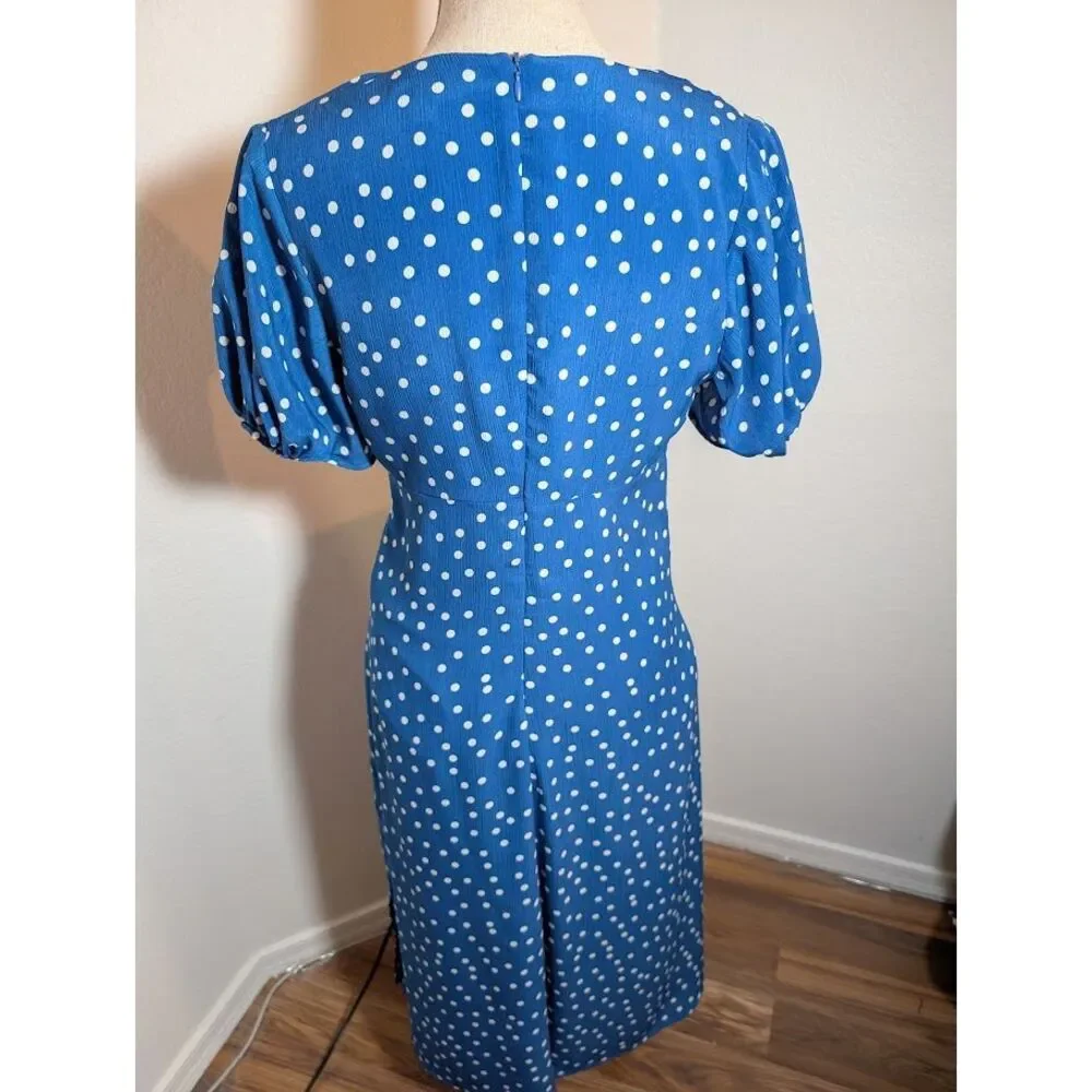 Gilli Women's Midi Polka Dot Puff Sleeve Blue/White‎ Dress Size M